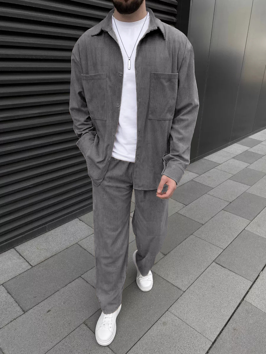Outdoor Sportswear - Men's corduroy two-piece outfit: long-sleeved button-down