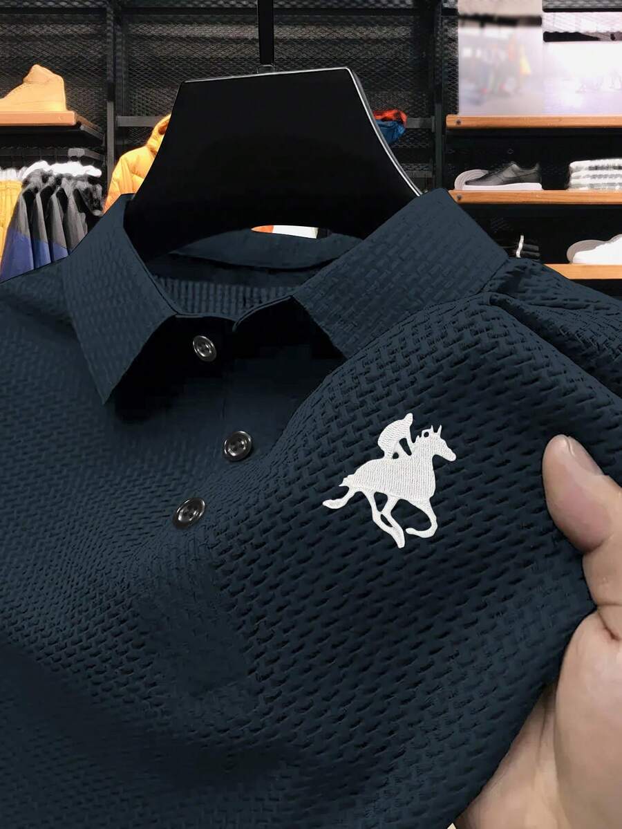 Men's Textured Polo Shirt with - Polo Shirt Equestrian ulasan dan harga