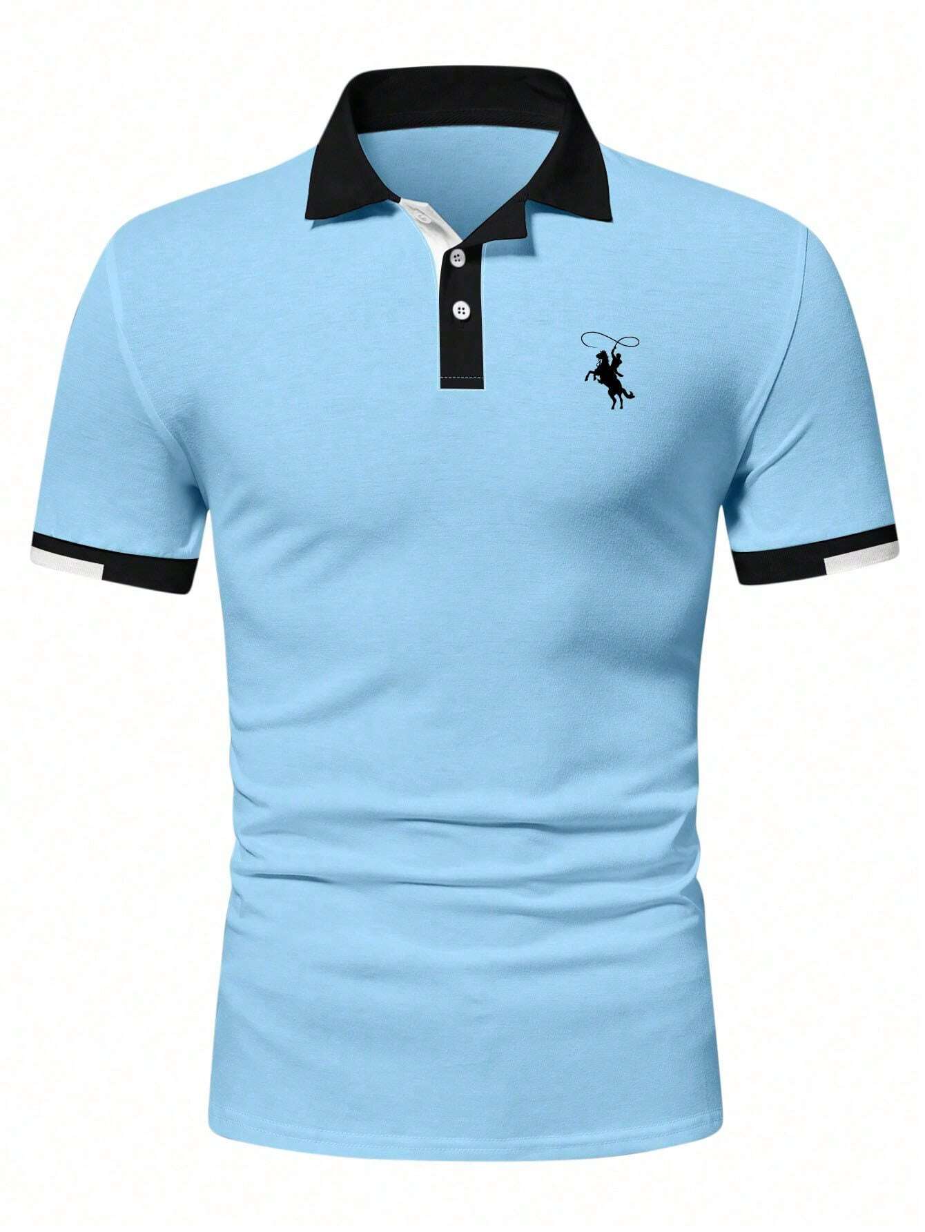Men's Light Blue Contrast Trim - Polo Shirt Equestrian ulasan dan harga