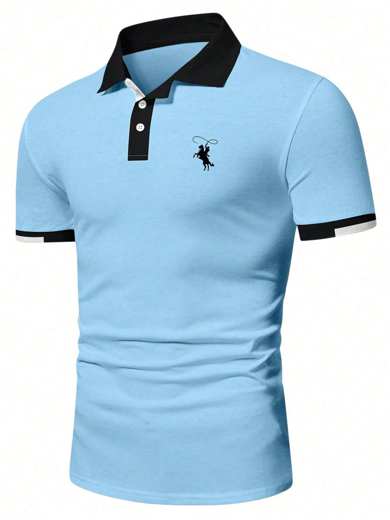 Men's Light Blue Contrast Trim - Polo Shirt Equestrian ulasan dan harga